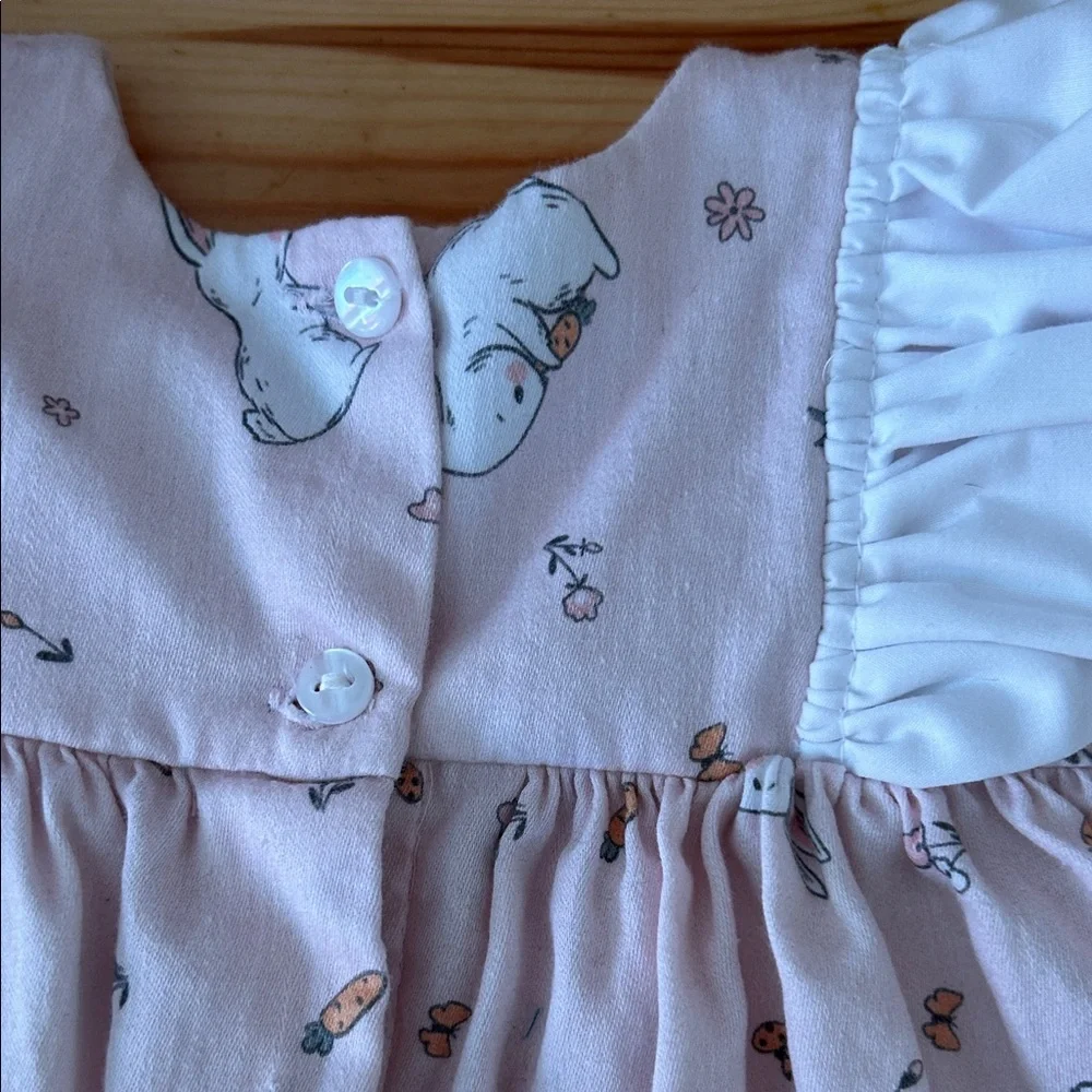 Lulu Bebe 12 mo Pink Bunny 🐰 Print Ruffle Cotton Baby Dress - Picture 7 of 8